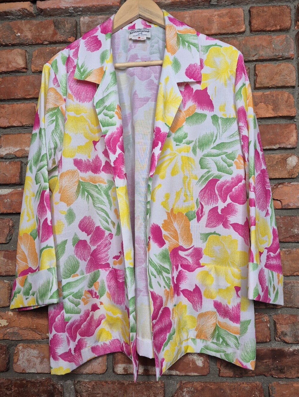 🇨🇦 Benton Road Tropical Floral Open Front Jacket Blazer Size 14 Made in Canada